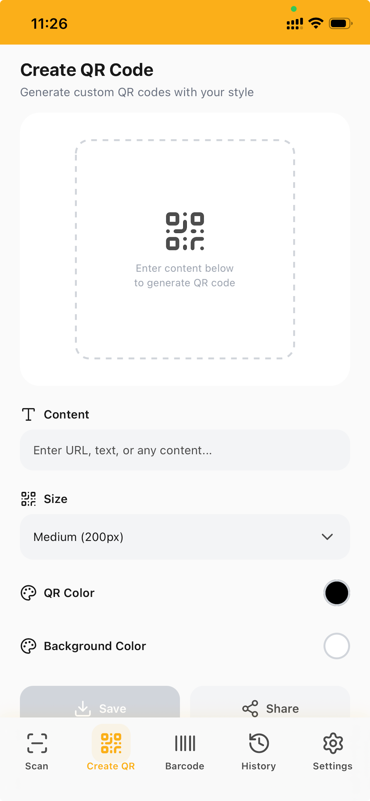 Create QR Code interface