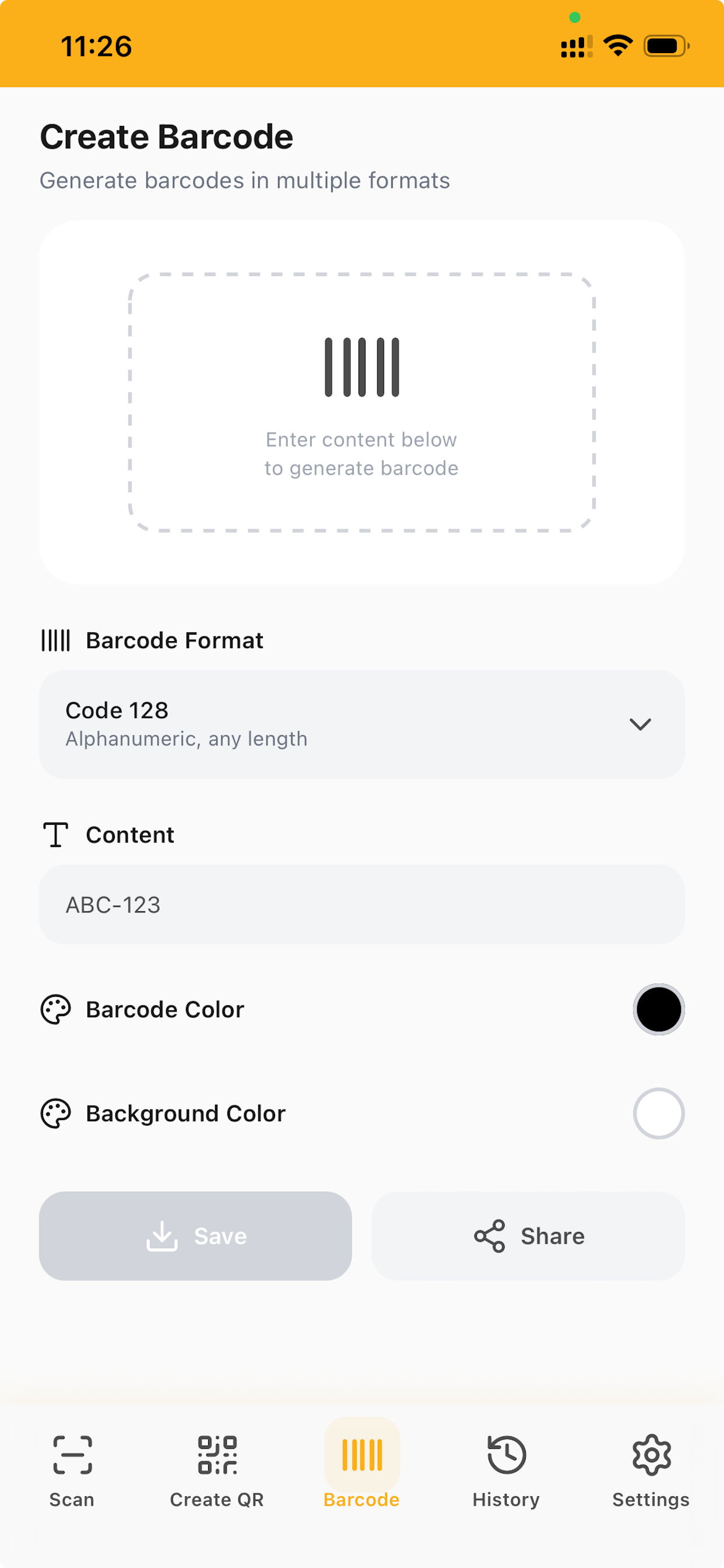 Create Barcode interface